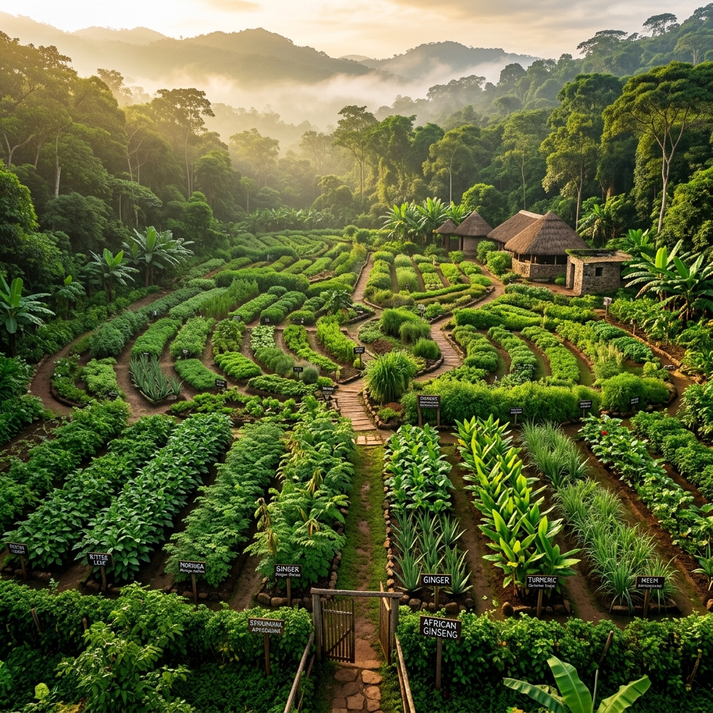 African botanical herbal garden — medicinal plants overview